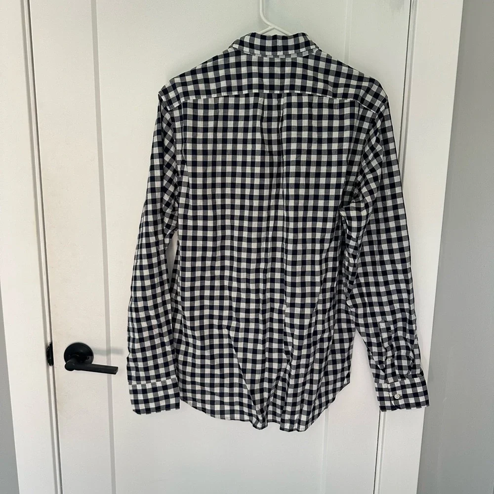 J. Crew Navy and White Gingham Classic Fit Medium Shirt
